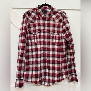 INC Red Plaid Button Down Long Sleeve Shirt